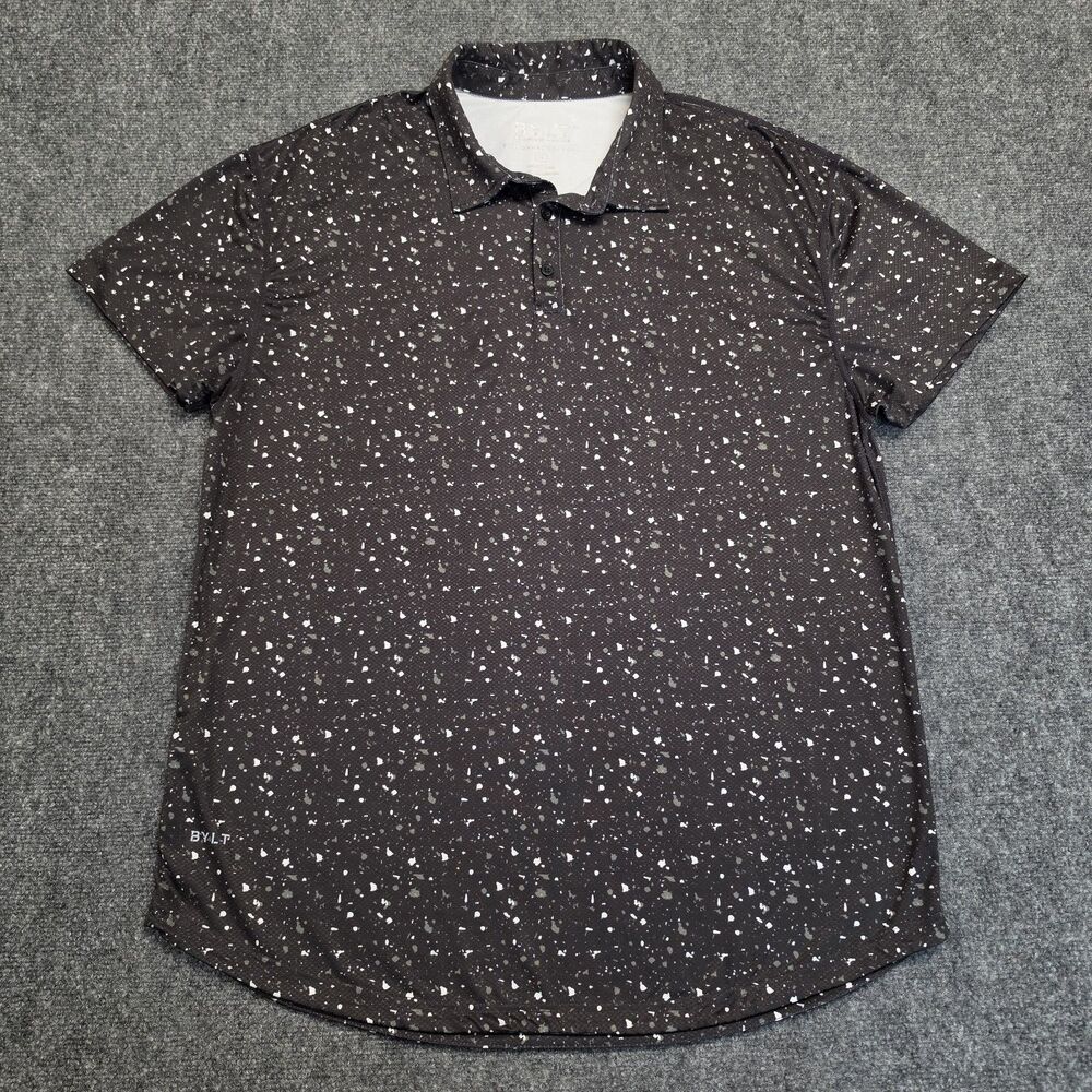 Bylt Polo Golf Shirt Mens Sz XL Black White Performance Spackle Premium Basics